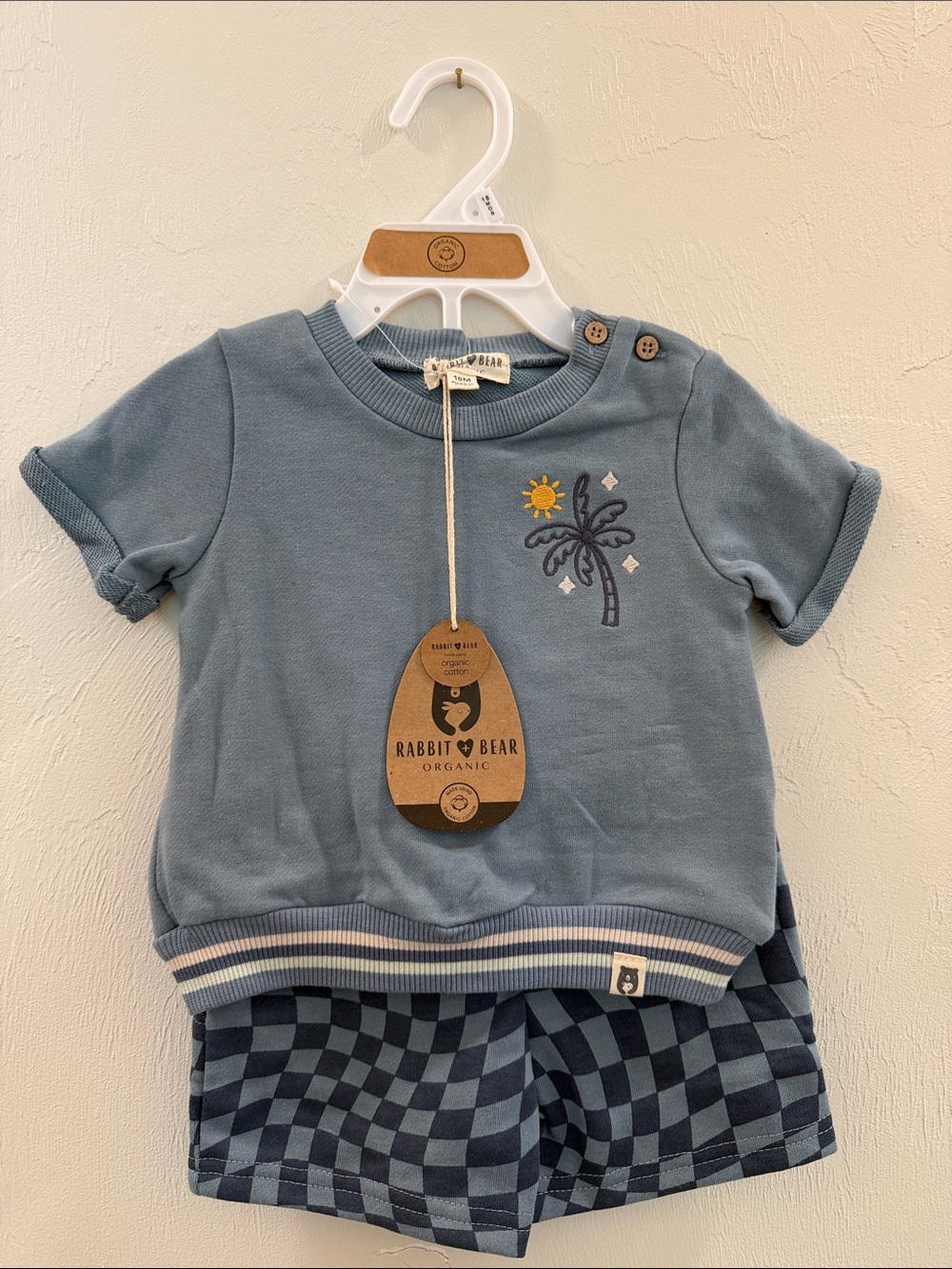 Rabbit & Bear - Organic Blue Palm-Print Kids Tee